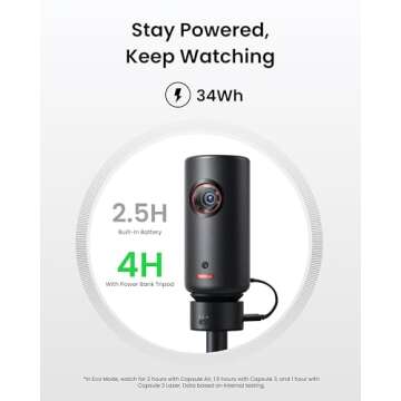 NEBULA Capsule Power Bank Tripod, Up to 2H Built-in Battery, Adjustable Height from 215mm to 840mm, 0-90 Degree Adjustable Viewing Angle, 3s Easy Setup, for The Capsule Series (Only Tripod)