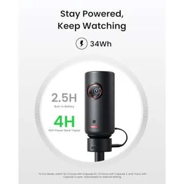 NEBULA Capsule Power Bank Tripod, Up to 2H Built-in Battery, Adjustable Height from 215mm to 840mm, 0-90 Degree Adjustable Viewing Angle, 3s Easy Setup, for The Capsule Series (Only Tripod)