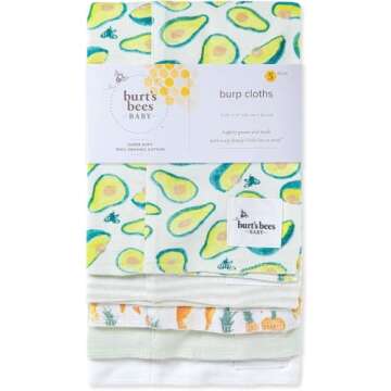 Burts Bees Baby Infant Burp Cloths, 100% Organic Cotton Extra Absorbent Soft Fabric Drool Cloths, 5-...
