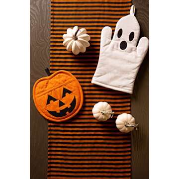 DII Halloween Cooking & Baking Collection Kitchen Accessories, Potholder & Oven Mitt Set, Ghost & Pumpkin, 2 Piece
