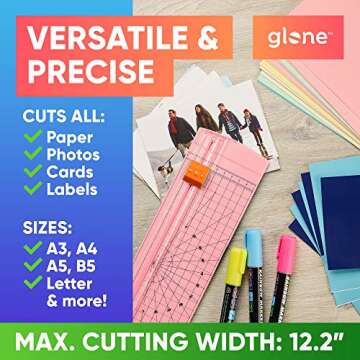 Glone 12 inch Paper Trimmer, A4 Size Paper Cutter with Automatic Security Safeguard for Coupon, Craft Paper and Photos (Pink)