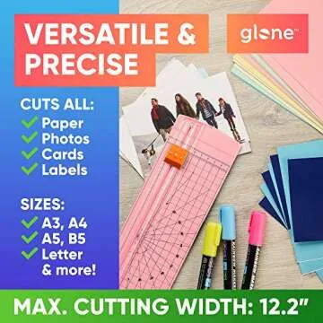 Glone 12 inch Paper Trimmer, A4 Size Paper Cutter with Automatic Security Safeguard for Coupon, Craft Paper and Photos (Pink)