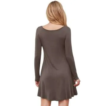 DEARCASE Women's T-Shirt Dress Brown X-Large V-Neck Spring Casual Loose Long Sleeve Fall Winter Wedding Guest Knee Length Jersey Flowy Stretch Solid A-Line Swing Sweater Tunic Dresses