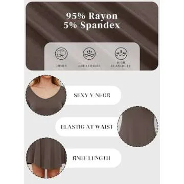 DEARCASE Women's T-Shirt Dress Brown X-Large V-Neck Spring Casual Loose Long Sleeve Fall Winter Wedding Guest Knee Length Jersey Flowy Stretch Solid A-Line Swing Sweater Tunic Dresses