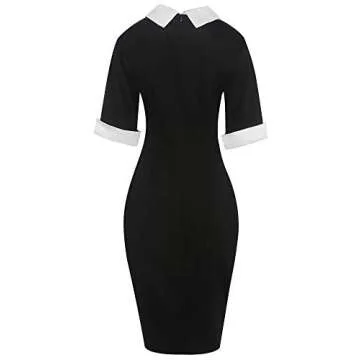 oxiuly Women's Vintage Formal Office Work Dresses Casual Knee-Length Bodycon Pencil Plus Dress OX276 (XL, Black Solid)