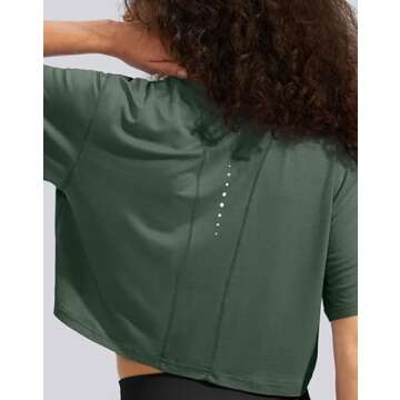 SANTINY Women's Workout Crop Tops Short Sleeve Cropped T-Shirt Gym Athletic Yoga Shirts for Women (Blackish Green_L)