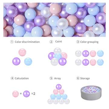 GOGOSO Ball Pits Balls Toddlers 50 100 200 500 Plastics Shape Ball Non-Phthalate Non-BPA Non-Toxic 2.2-Inch Crush Proof Play Balls,Pearl Pink Blue Purple White,100 Balls