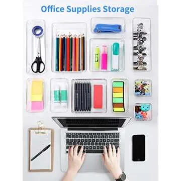 JARLINK 17 Pack Desk Drawer Organizer Trays with 7 Different Sizes, Versatile Clear Drawer Organizers Storage for Bathroom, Makeup, Bedroom, Kitchen, Office Supplies, Craft