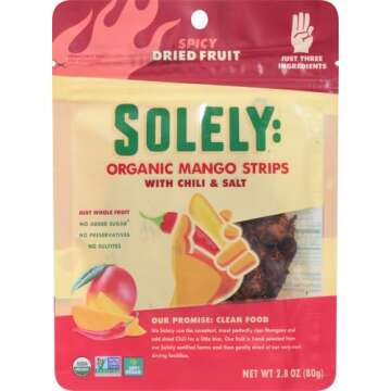 SOLELY Organic Dried Mango Strips with Chili and Salt, 2.8 oz | Three Ingredients | Vegan | Non-GMO ...