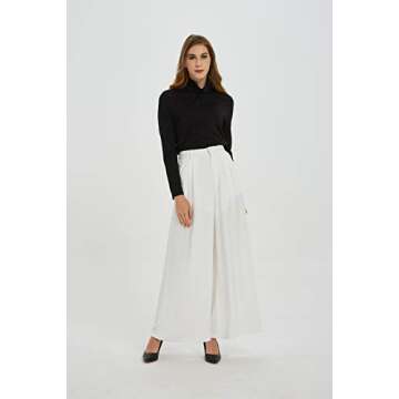 Tronjori Women High Waist Casual Wide Leg Long Palazzo Pants Trousers Regular Size(XS,Ivory White)