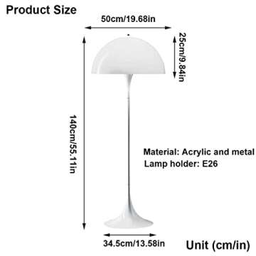 Bepuzz White Floor lamp Mushroom Table lamp Modern Tall Standing Lamp with Dimmable Mushroom lamp Fixture Bedroom Art Deco Lamp Study Living Room Dining Room Bedside Desk lamp ,E26/E27