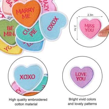JarThenaAMCS 14 Pcs Valentine’s Day Iron-On Sew-On Patches Colorful Conversation Heart Heat Transf...
