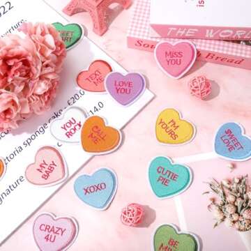 JarThenaAMCS 14 Pcs Valentine’s Day Iron-On Sew-On Patches Colorful Conversation Heart Heat Transfer Iron Patches Embroidered Cloth Patches Iron on Patterns for DIY Crafts Clothing Fabric