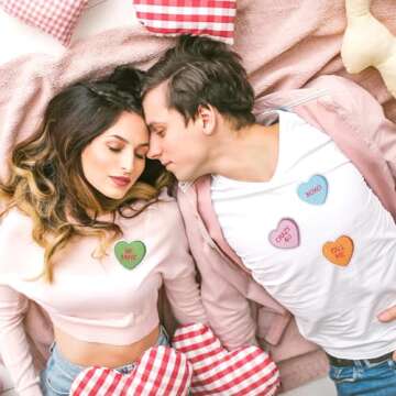 JarThenaAMCS 14 Pcs Valentine’s Day Iron-On Sew-On Patches Colorful Conversation Heart Heat Transfer Iron Patches Embroidered Cloth Patches Iron on Patterns for DIY Crafts Clothing Fabric