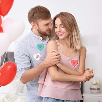 JarThenaAMCS 14 Pcs Valentine’s Day Iron-On Sew-On Patches Colorful Conversation Heart Heat Transfer Iron Patches Embroidered Cloth Patches Iron on Patterns for DIY Crafts Clothing Fabric