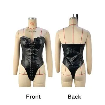 CORIRESHA Sexy Strapless Faux Leather Bodysuit for Women
