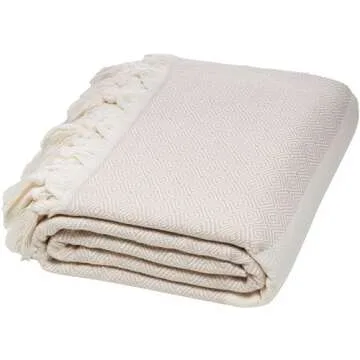 DEMMEX XXXL 90x82” Oeko-TEX Certified 100% Turkish Cotton Blanket – Beach, Picnic, Camping, Bedspread & Throw - Oversized King/Queen - Farmhouse Bohemian, 3lb, Made in Turkey, Beige