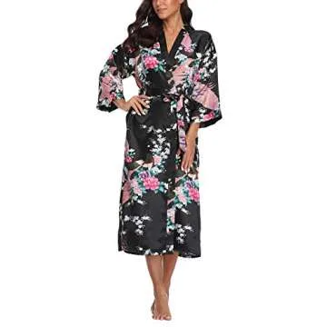 ABC-STAR Women's Kimono Robe with Peacock & Blossom Print