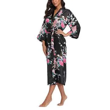 ABC-STAR Women's Kimono Robe with Peacock & Blossom Print