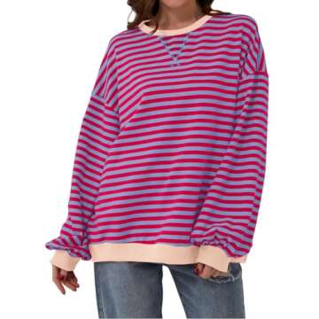 Free People Look Alike, Womens Crewneck Oversized Sweatshirt Casual Striped Long Sleeve Pullover Top...