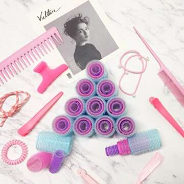 Xnicx 36 Packs Self Grip Hair Roller Set Jumbo Large Small Medium Hair Rollers Hairdressing Curlers Tools with Clips
