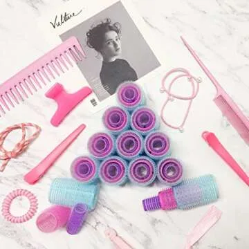 Xnicx 36 Packs Self Grip Hair Roller Set Jumbo Large Small Medium Hair Rollers Hairdressing Curlers Tools with Clips