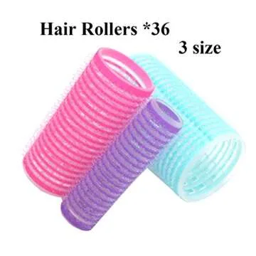 Xnicx 36 Packs Self Grip Hair Roller Set Jumbo Large Small Medium Hair Rollers Hairdressing Curlers Tools with Clips