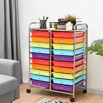 Giantex 20 Drawers Storage Drawer Cart, Rolling Organizer Cart for Office School Tools Scrapbook Paper, Utility Cart on Wheels (Multicolor)