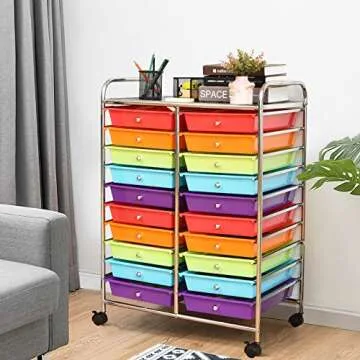 Giantex 20 Drawers Storage Drawer Cart, Rolling Organizer Cart for Office School Tools Scrapbook Paper, Utility Cart on Wheels (Multicolor)
