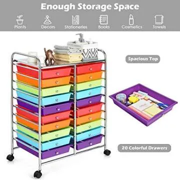 Giantex 20 Drawers Storage Drawer Cart, Rolling Organizer Cart for Office School Tools Scrapbook Paper, Utility Cart on Wheels (Multicolor)