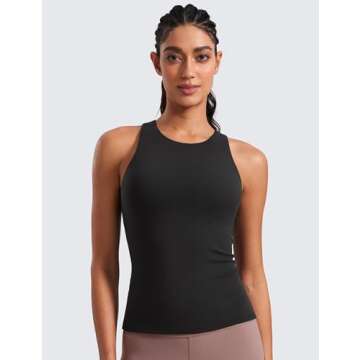 CRZ YOGA Butterluxe Womens Racerback Workout Tank Top with Built in Shelf Bra - Padded High Neck Yog...