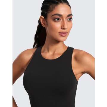 CRZ YOGA Butterluxe Womens Racerback Workout Tank Top with Built in Shelf Bra - Padded High Neck Yoga Athletic Camisole Black Medium