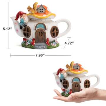 Twinbling Mushroom Fairy House Garden Decor Solar Light – Outdoor Gnome Statue with Squirrel, Resi...