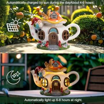 Twinbling Mushroom Solar Teapot Light for Garden Decor