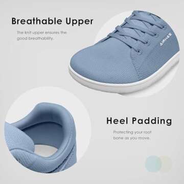 AIRHAS Womens Minimalist Barefoot Shoes Zero Drop Wide Toe Box Shoes Lightweight Casual Fashion Sneakers for Women(Light Blue,9.0)