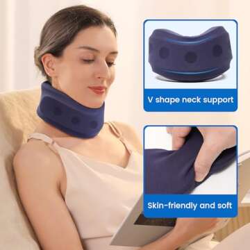 Velpeau Neck Brace for Neck Pain and Support - Soft Cervical Collar for Sleeping, Snoozing, Sleeping Upright, Anti-Snoring, Sleep Apnea for Women & Men (Blue, Enhanced Version, M: 11.5-14"/3″)
