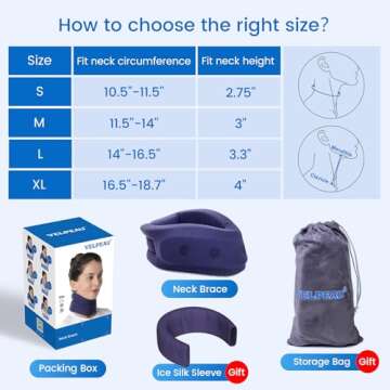 Velpeau Neck Brace for Neck Pain and Support - Soft Cervical Collar for Sleeping, Snoozing, Sleeping Upright, Anti-Snoring, Sleep Apnea for Women & Men (Blue, Enhanced Version, M: 11.5-14"/3″)