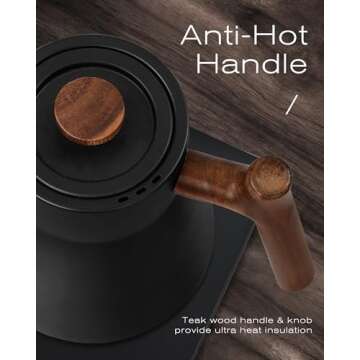 POLIVIAR Electric Gooseneck Kettle, 1200W Electric Tea Kettle Real Wood Handle, 34oz Pour Over Electric Kettle for Coffee & Tea, 18/8 Stainless Steel Inner, Temperature Control & Rapid Heating