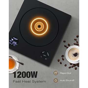 POLIVIAR Electric Gooseneck Kettle, 1200W Electric Tea Kettle Real Wood Handle, 34oz Pour Over Electric Kettle for Coffee & Tea, 18/8 Stainless Steel Inner, Temperature Control & Rapid Heating