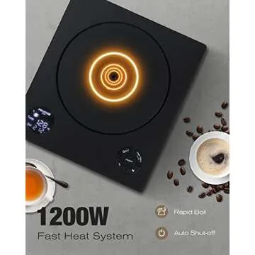 POLIVIAR Electric Gooseneck Kettle, 1200W Electric Tea Kettle Real Wood Handle, 34oz Pour Over Electric Kettle for Coffee & Tea, 18/8 Stainless Steel Inner, Temperature Control & Rapid Heating