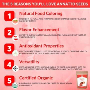 SPICY ORGANIC Annatto Seeds Whole 4 Oz. – USDA Certified Organic - All-Natural Achiote Seeds Spice...