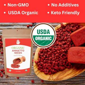 SPICY ORGANIC Annatto Seeds Whole 4 Oz. – USDA Certified Organic - All-Natural Achiote Seeds Spice and Seasoning for Rice, Cheese, Sauces, Achiote Paste, Recado Rojo, Meats, Poultry and Fish