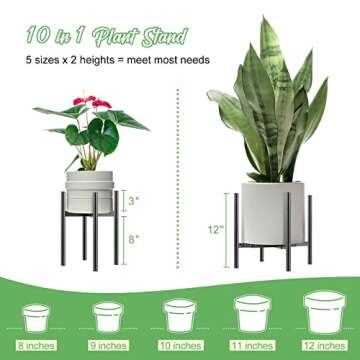 DTICON Adjustable Metal Plant Stand, Black Plant Stands Fit 8 to 12 Inches Pots, Mid Century Modern Corner Plant Stand, Heavy Duty Large Flower Single Tall Plants Holder for Indoor and Outdoor