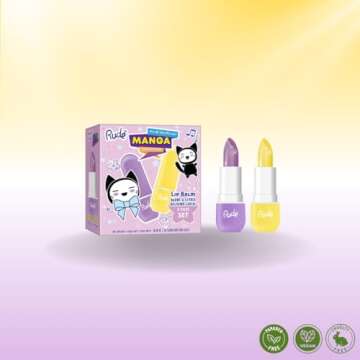 Rude Cosmetics Manga Collection Vegan Lip Balm Set, Moisturizer for Chapped, Dry Lips, Nourishing & Hydrating Lipbalm for Women, Moisturizing Lipbalm, Cruelty-Free, Grape & Pineapple