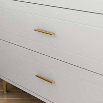 Homsee Modern Dresser Storage Chest with 3 Drawers, Glass Top & Jewelry Organizer, Wood Dresser Chest with Metal Legs for Bedroom, Living Room & Hallway, White (31.5”L x 15.7”W x 28.7”H)