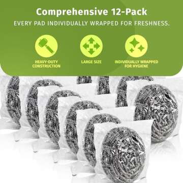 Brheez Stainless Steel Scouring Pads - 12 Pack Durable Cleaners