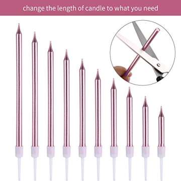 Frienda Metallic Birthday Cake Candles in Holders Long Thin Birthday Candles Cupcake Candles Wedding Party Cake Decorations (Pink)