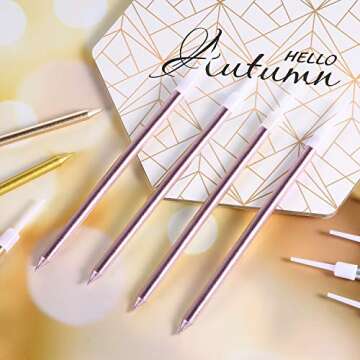 Frienda Metallic Birthday Cake Candles in Holders Long Thin Birthday Candles Cupcake Candles Wedding Party Cake Decorations (Pink)