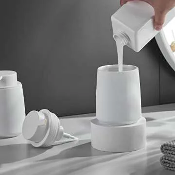 White Foam Hand Soap Dispenser - 12Oz Ceramic Foaming Soap Dispenser for Bathroom with Easy-to-Press Pump, Refillable Liquid Lotion Hand Soap Dispenser, Dish Soap Dispenser for Kitchen (Rubber Paint)