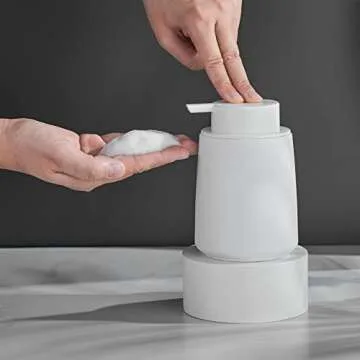 White Foam Hand Soap Dispenser - 12Oz Ceramic Foaming Soap Dispenser for Bathroom with Easy-to-Press Pump, Refillable Liquid Lotion Hand Soap Dispenser, Dish Soap Dispenser for Kitchen (Rubber Paint)